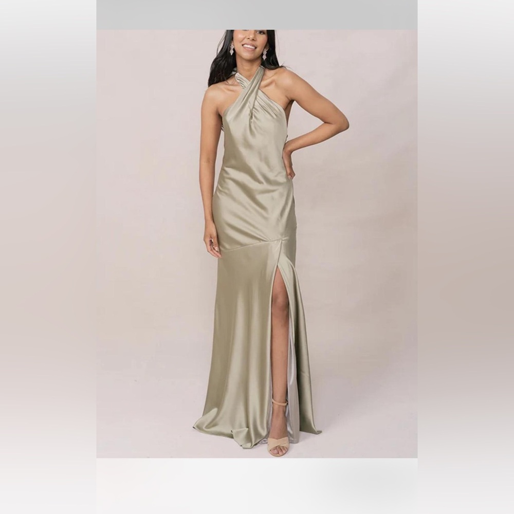 Revelry Athena Satin Silver Sage Bridesmaid Gown - UNALTERED Size 8